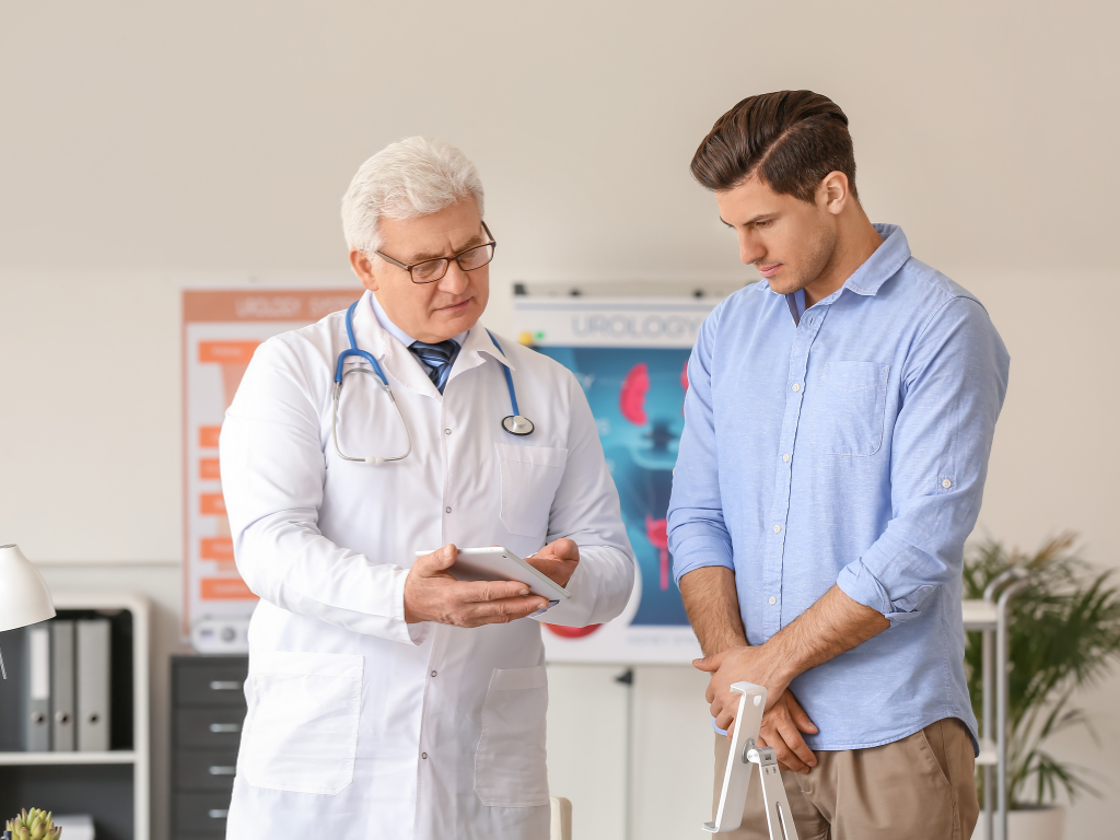 man consulting doctor about early prostate diagnosis and prostate wellness